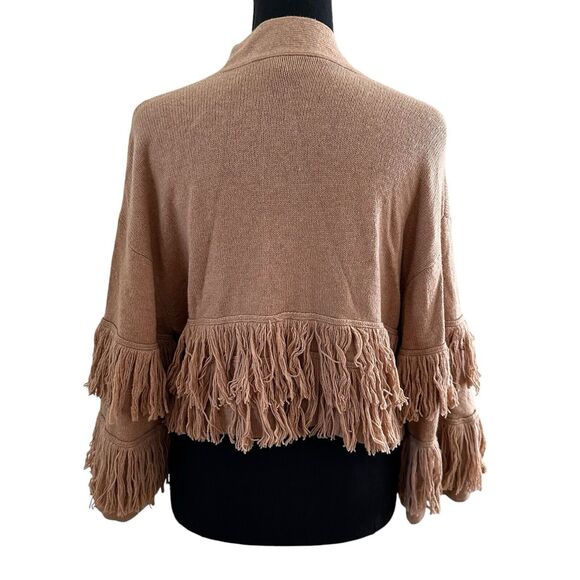 BCBGMAXAZRIA Women’s Tan Fringe Knit Open Front Cardigan Size S - Picture 2 of 7